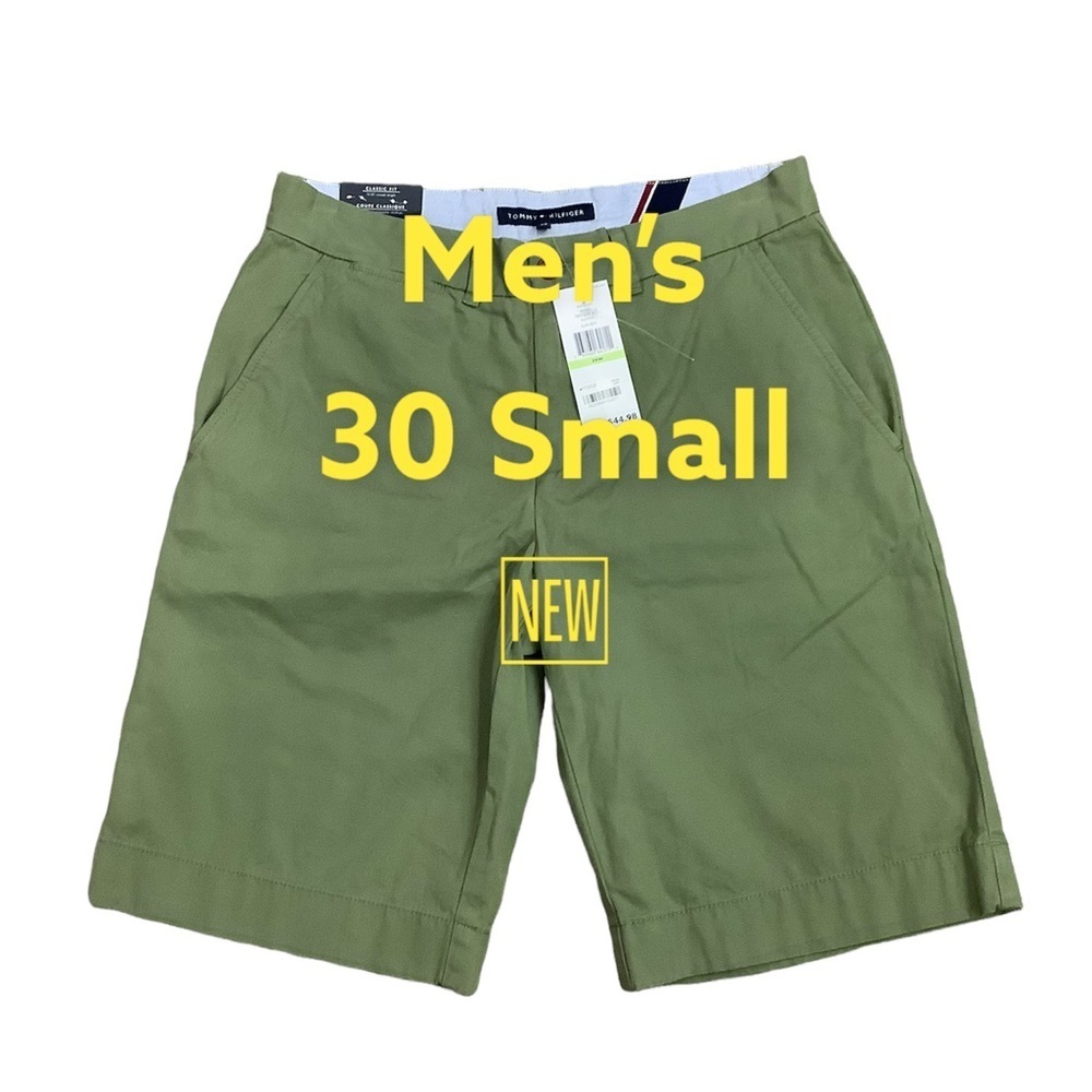 Men's Tommy Hilfiger 30 Small Khakis Chino Shorts Olive Green Stretch Twill NWT - Picture 2 of 10